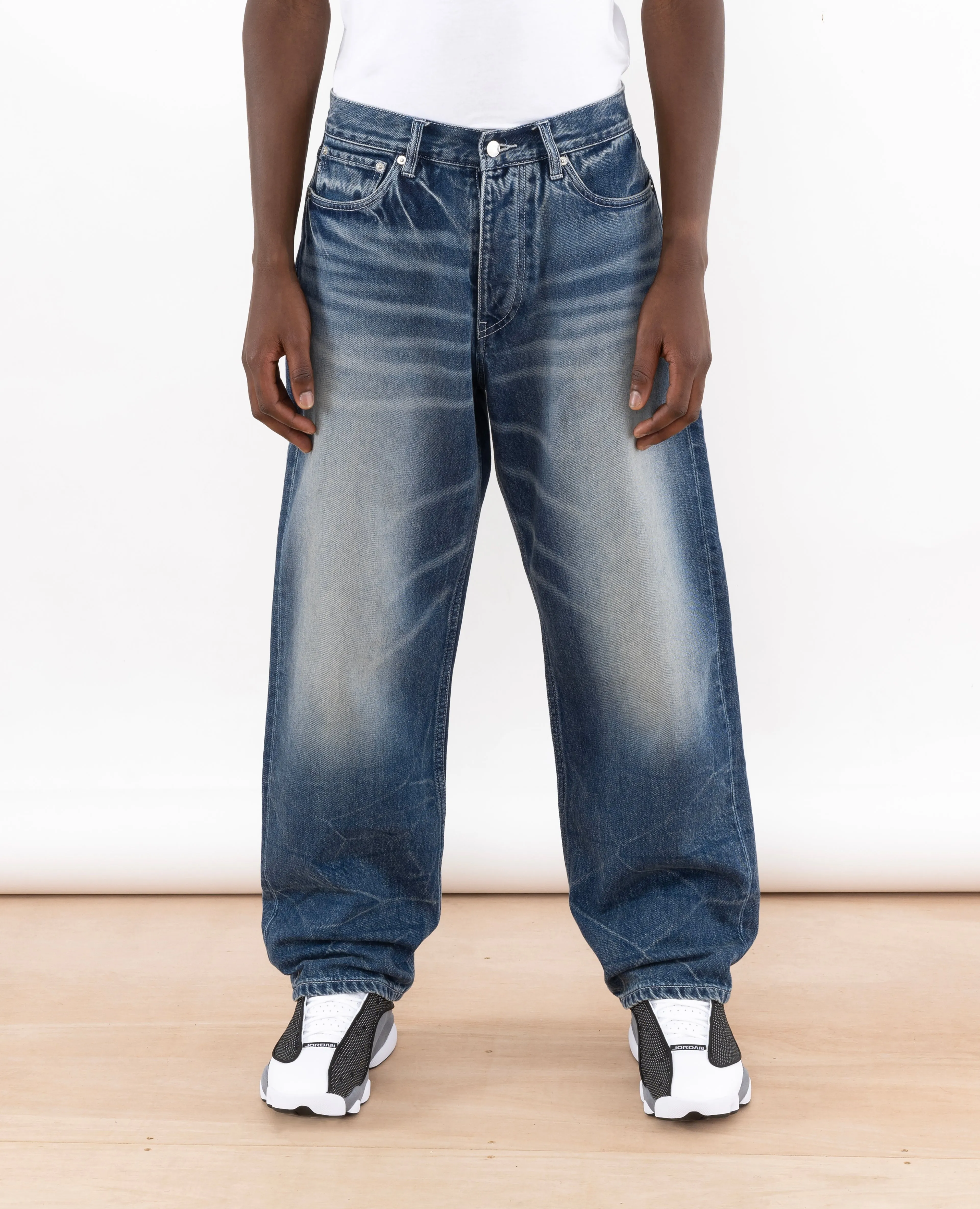 Washed Denim Blue Loose Fit Patta Denim Pants