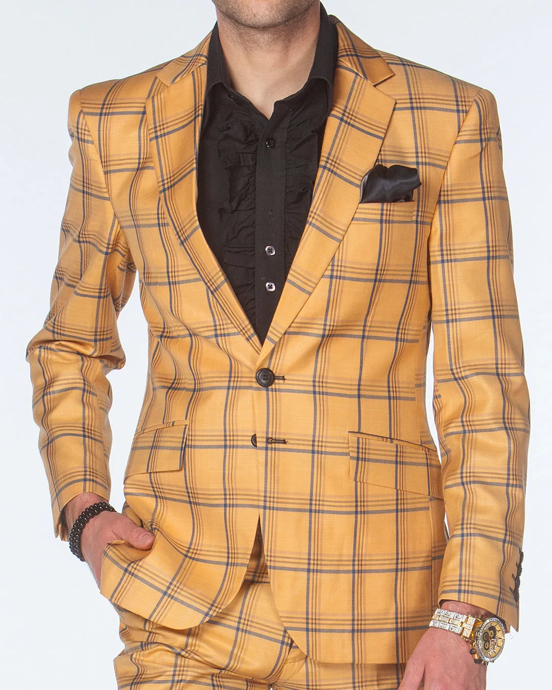 Plaid Suit-New Plaid Gold - Fashion - suits - Men