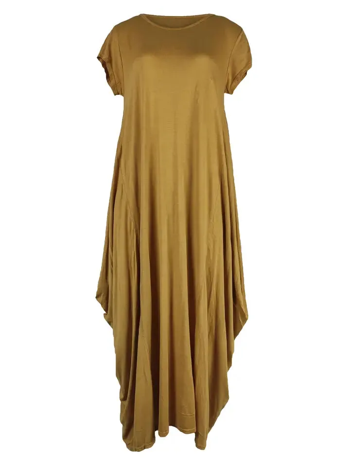 Plain Cap Sleeve Parachute Maxi Dress