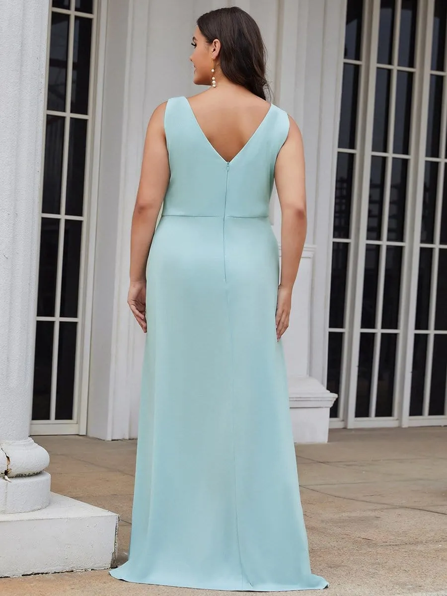 Plus Size Shiny V Neck Side Slit Formal Evening Dress