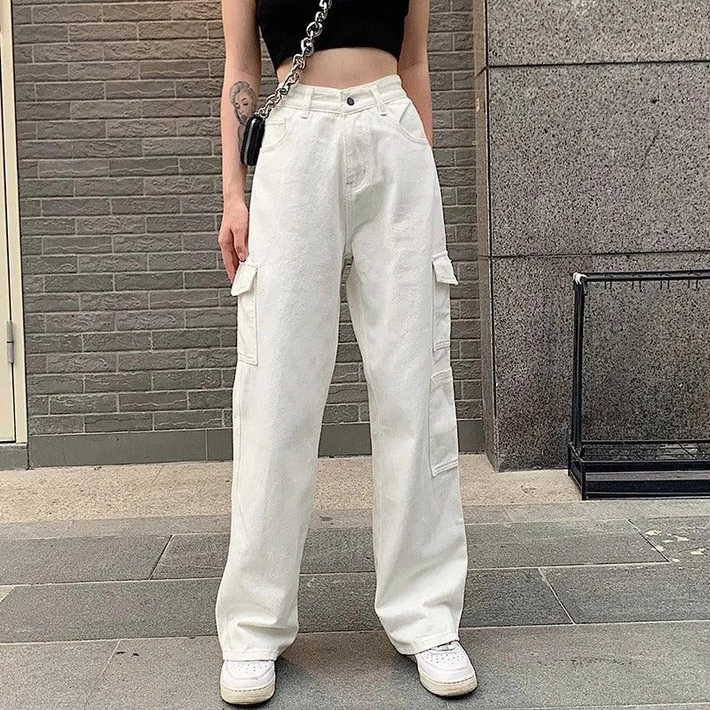 Pocket High Waist Slim Straight Loose Pants