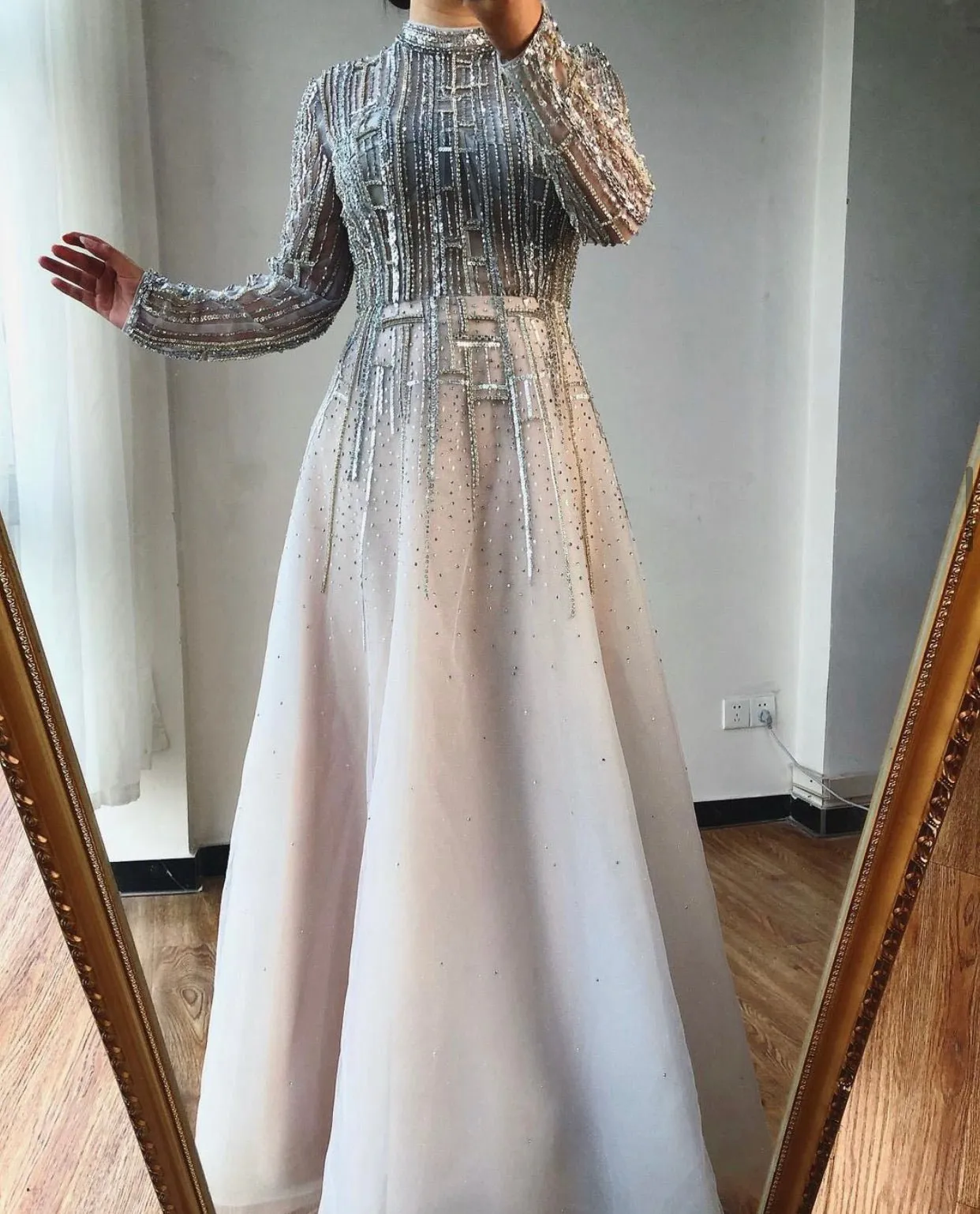 Priscilla Long Sleeves Beading Embellished Formal Dress