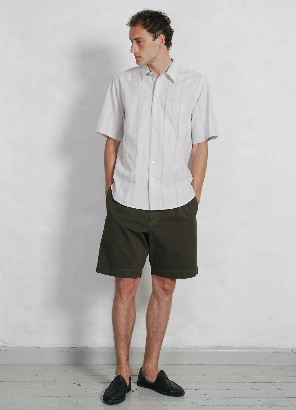 REIDAR | Loose Fit Short Sleeve Shirt | Grey Stripes