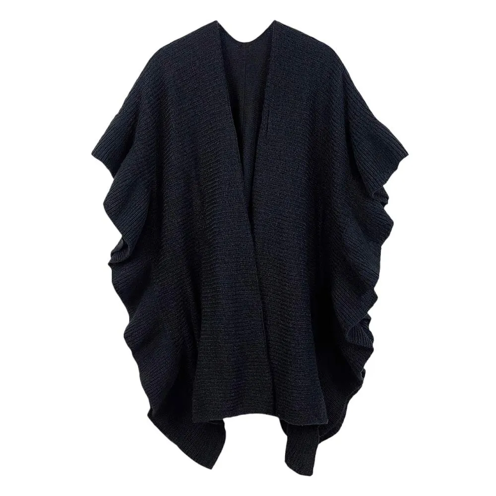 Reversible Ruffle Sleeves Knit Ruana Poncho