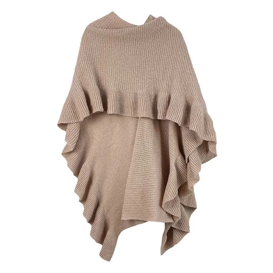 Reversible Ruffle Sleeves Knit Ruana Poncho