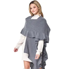 Reversible Ruffle Sleeves Knit Ruana Poncho