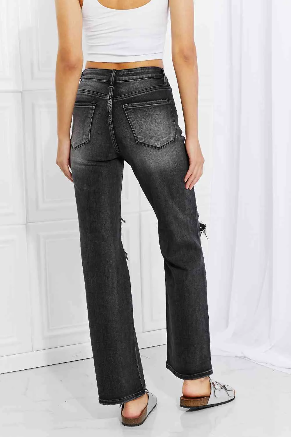 RISEN Lois Distressed Loose Fit Jeans in Black