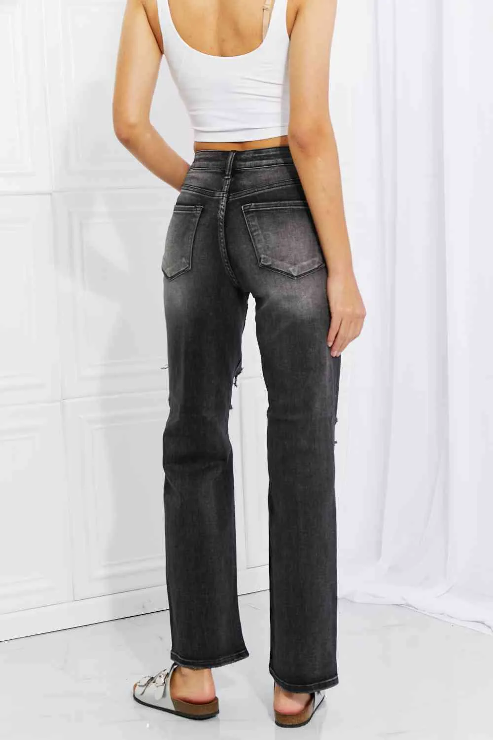 RISEN Lois Distressed Loose Fit Jeans in Black