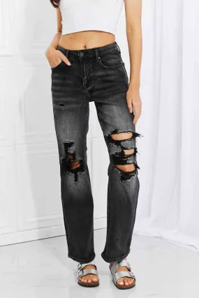 RISEN Lois Distressed Loose Fit Jeans in Black