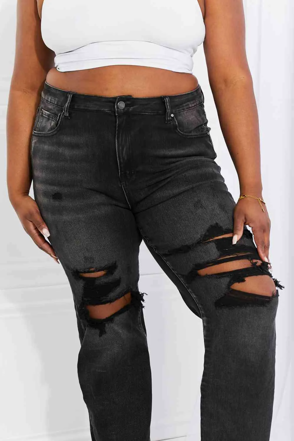 RISEN Lois Distressed Loose Fit Jeans in Black