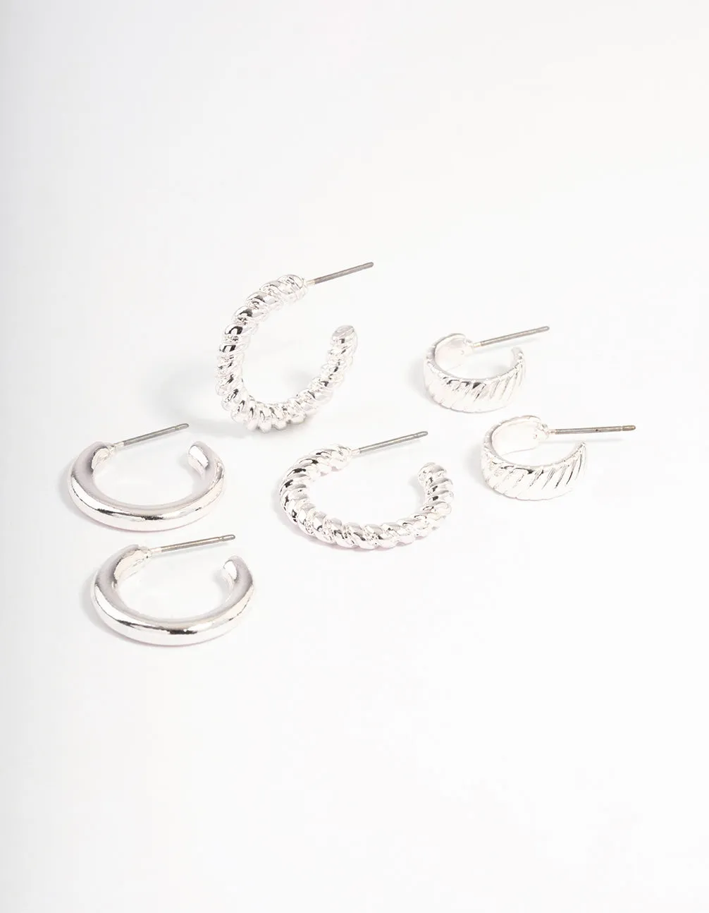 Silver Plated Twisted & Plain Hoop Earrings Pack