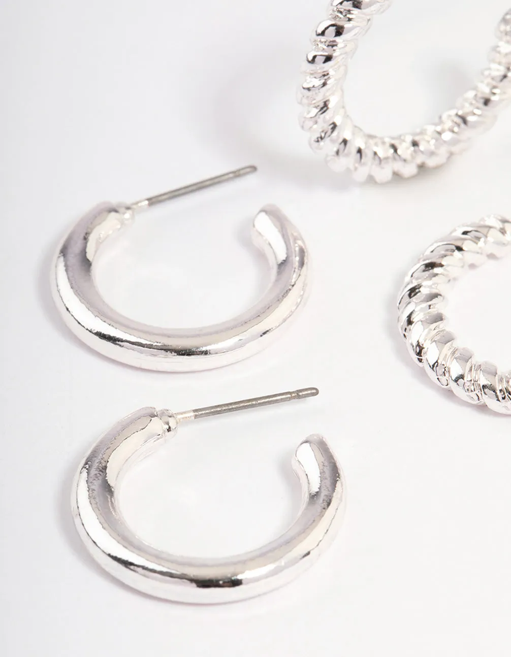 Silver Plated Twisted & Plain Hoop Earrings Pack