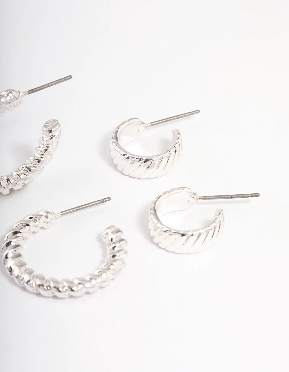 Silver Plated Twisted & Plain Hoop Earrings Pack