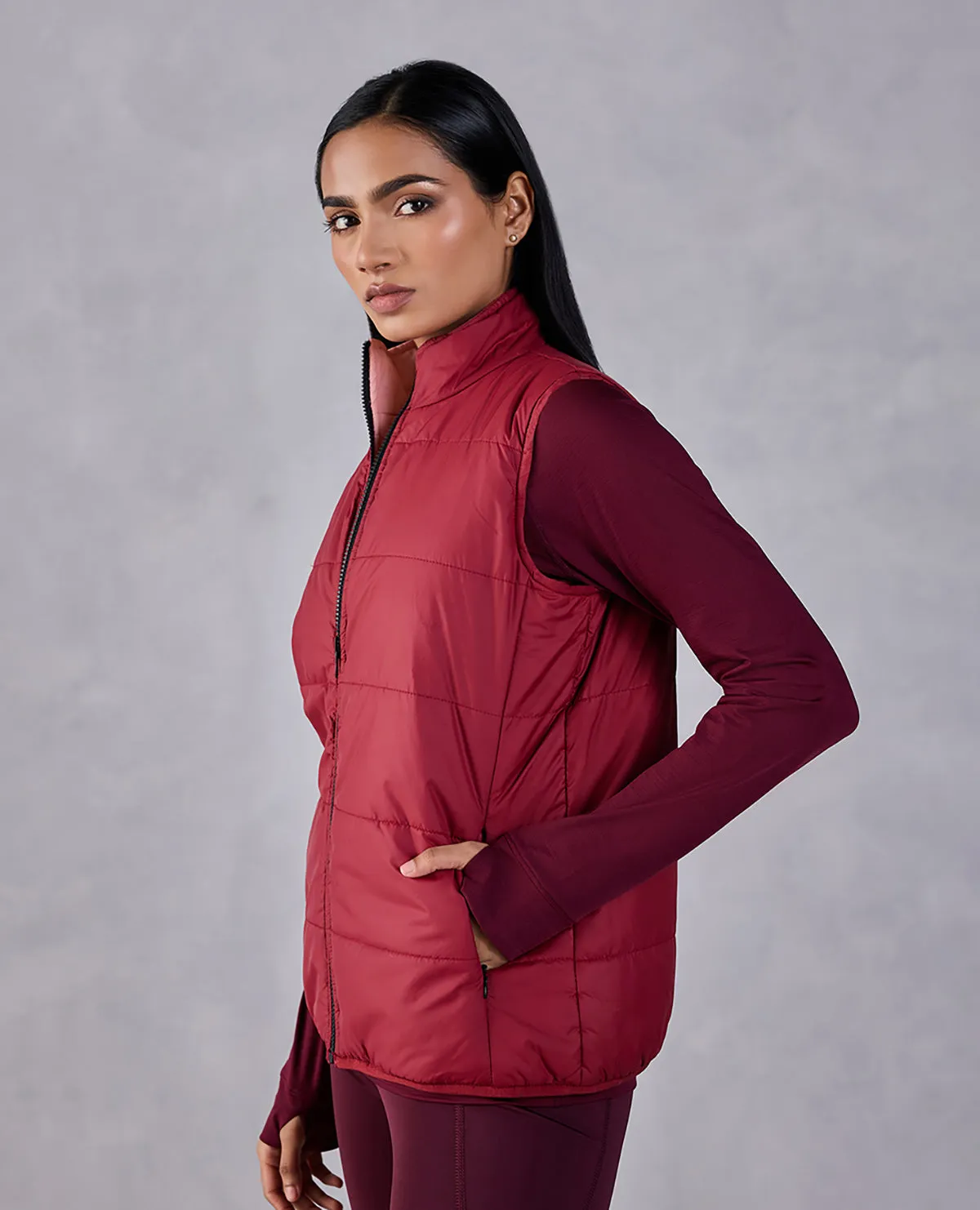 Sleeveless Reversible Puffer Jacket Pink/Burgundy