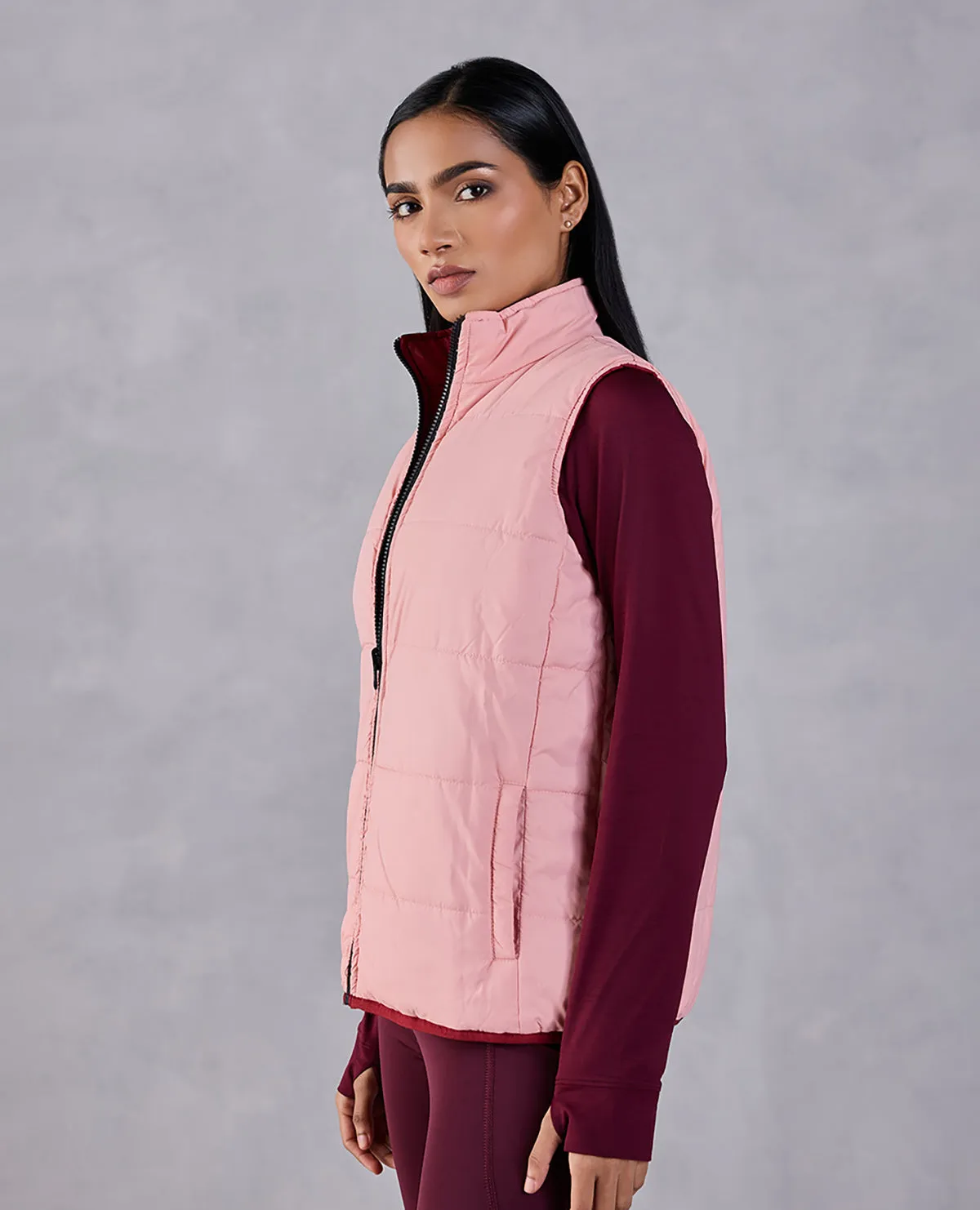 Sleeveless Reversible Puffer Jacket Pink/Burgundy