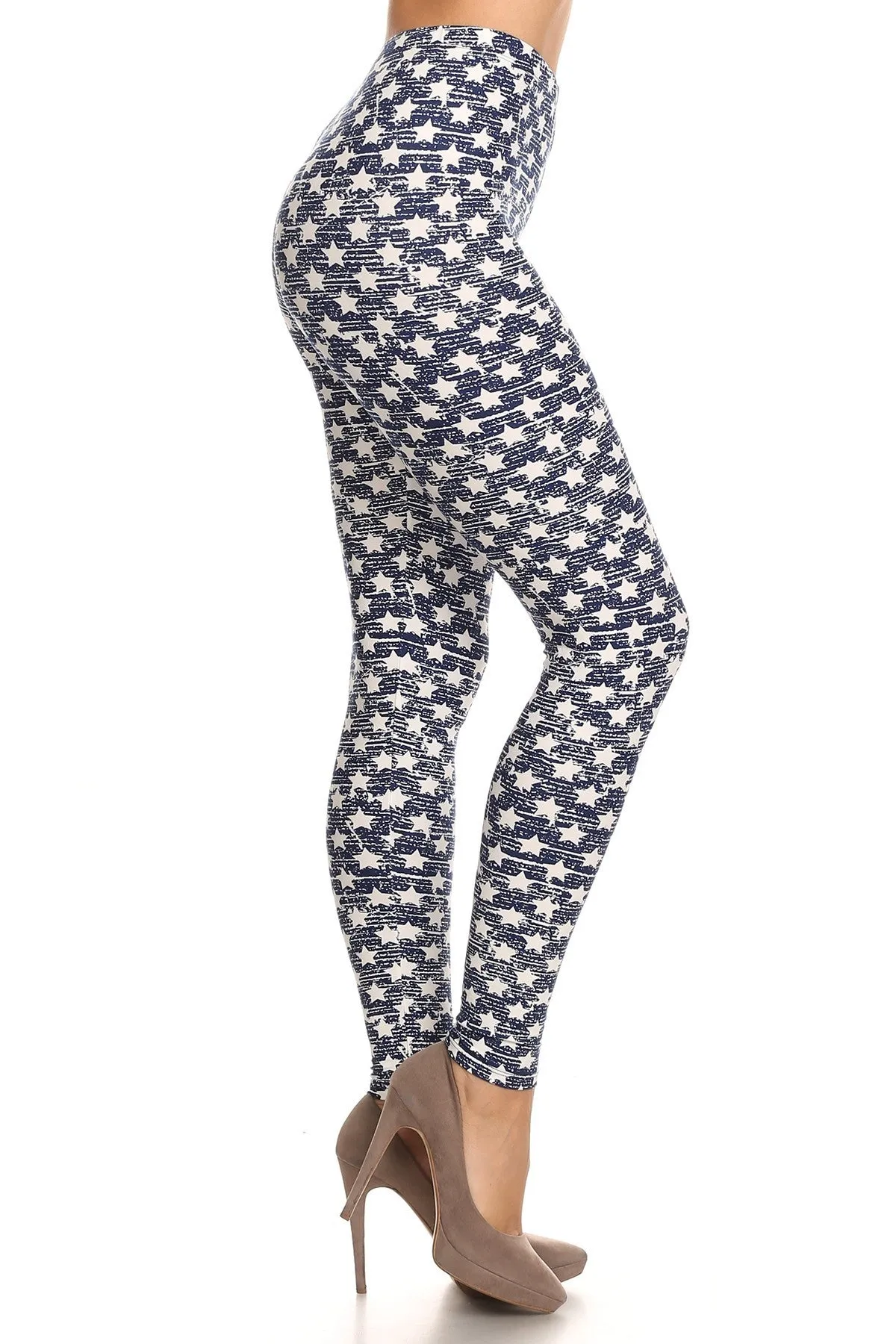 Women's 3 X 5X White Little Stars Faded Pattern Printed Leggings