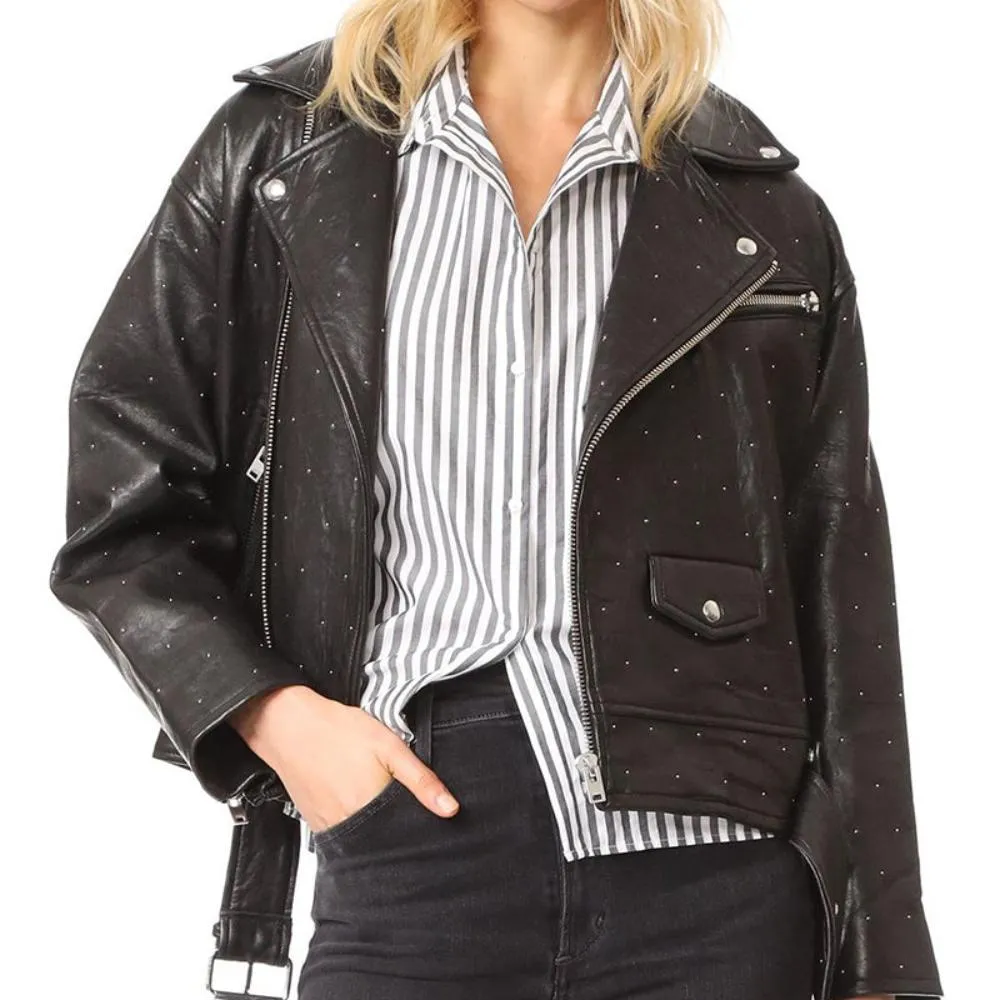 Women's luxury studded sheepskin biker suit