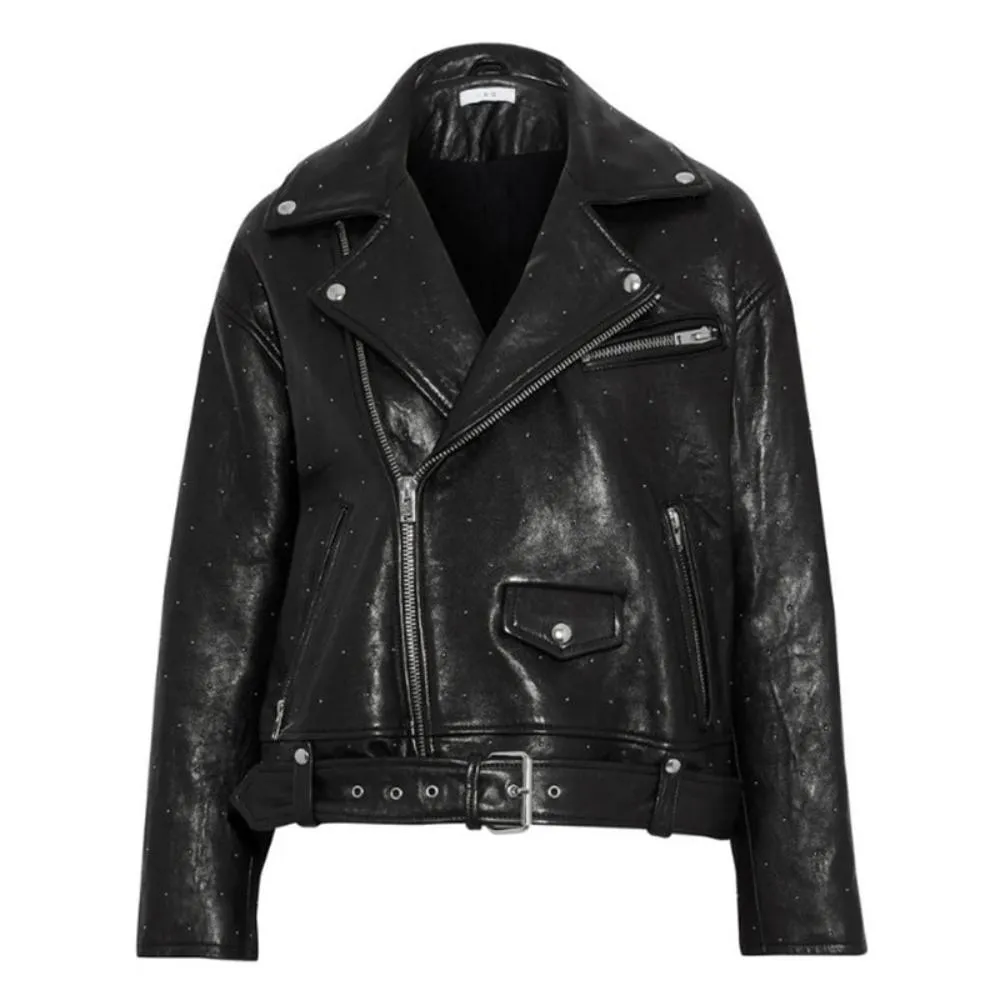 Women's luxury studded sheepskin biker suit