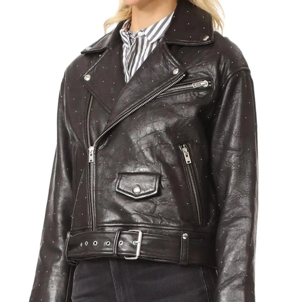 Women's luxury studded sheepskin biker suit