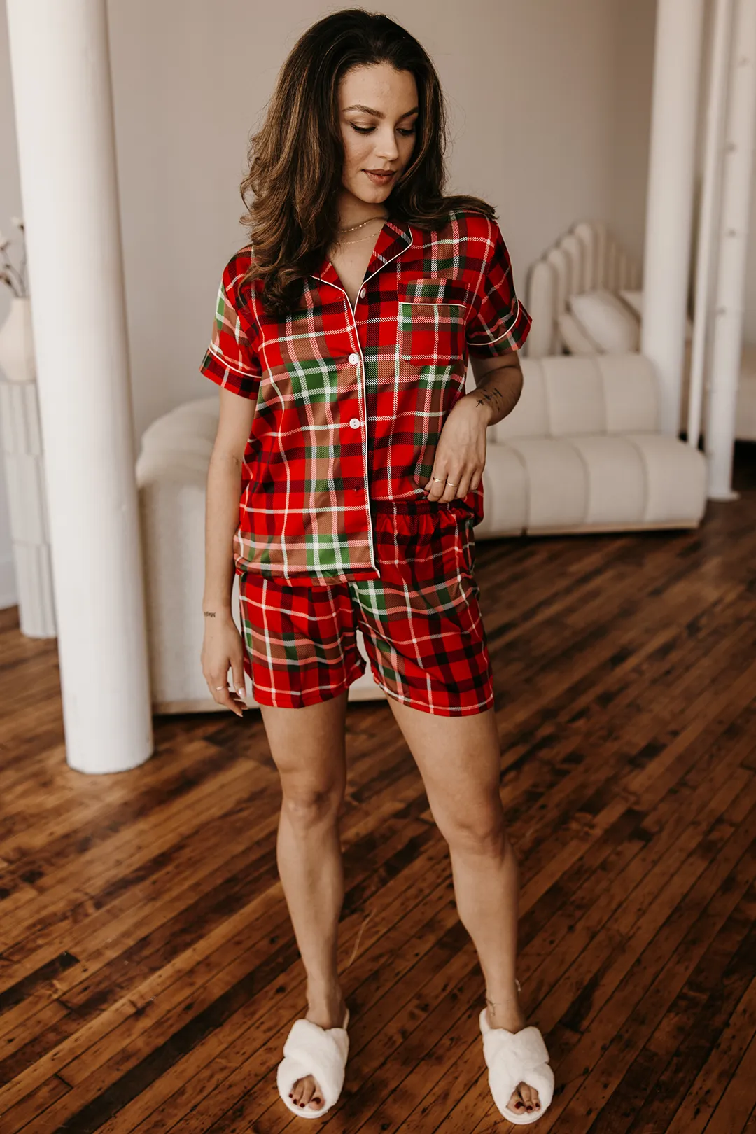 Women's Red Plaid Satin pajamas