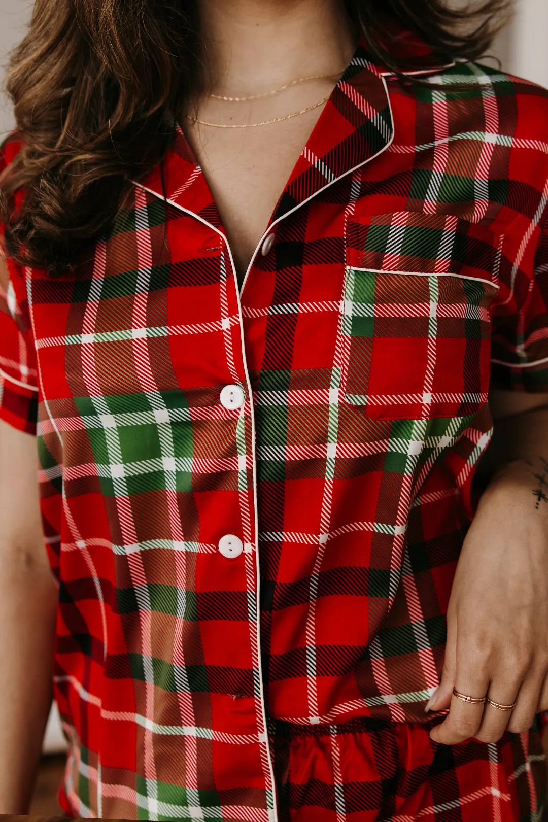 Women's Red Plaid Satin pajamas