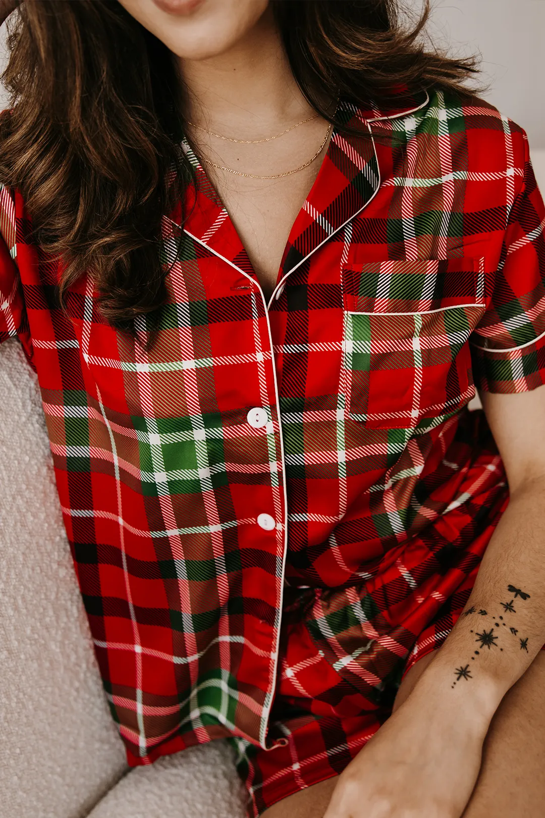 Women's Red Plaid Satin pajamas