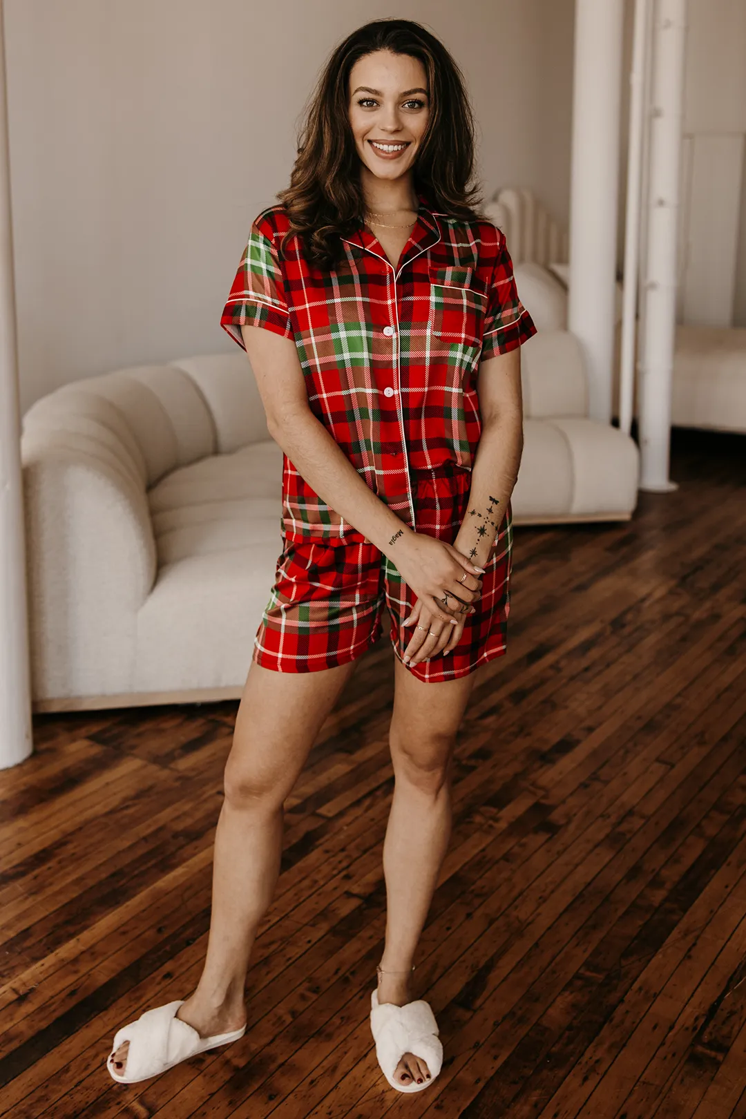 Women's Red Plaid Satin pajamas