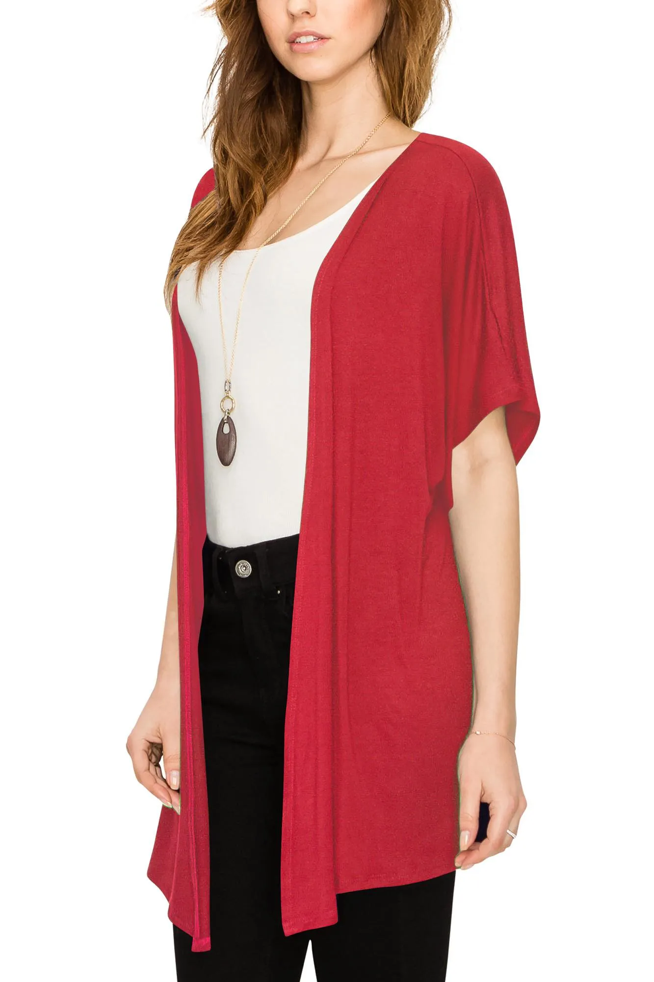 Womens Short Sleeve Open Front Loose Kimono Style Cardigan