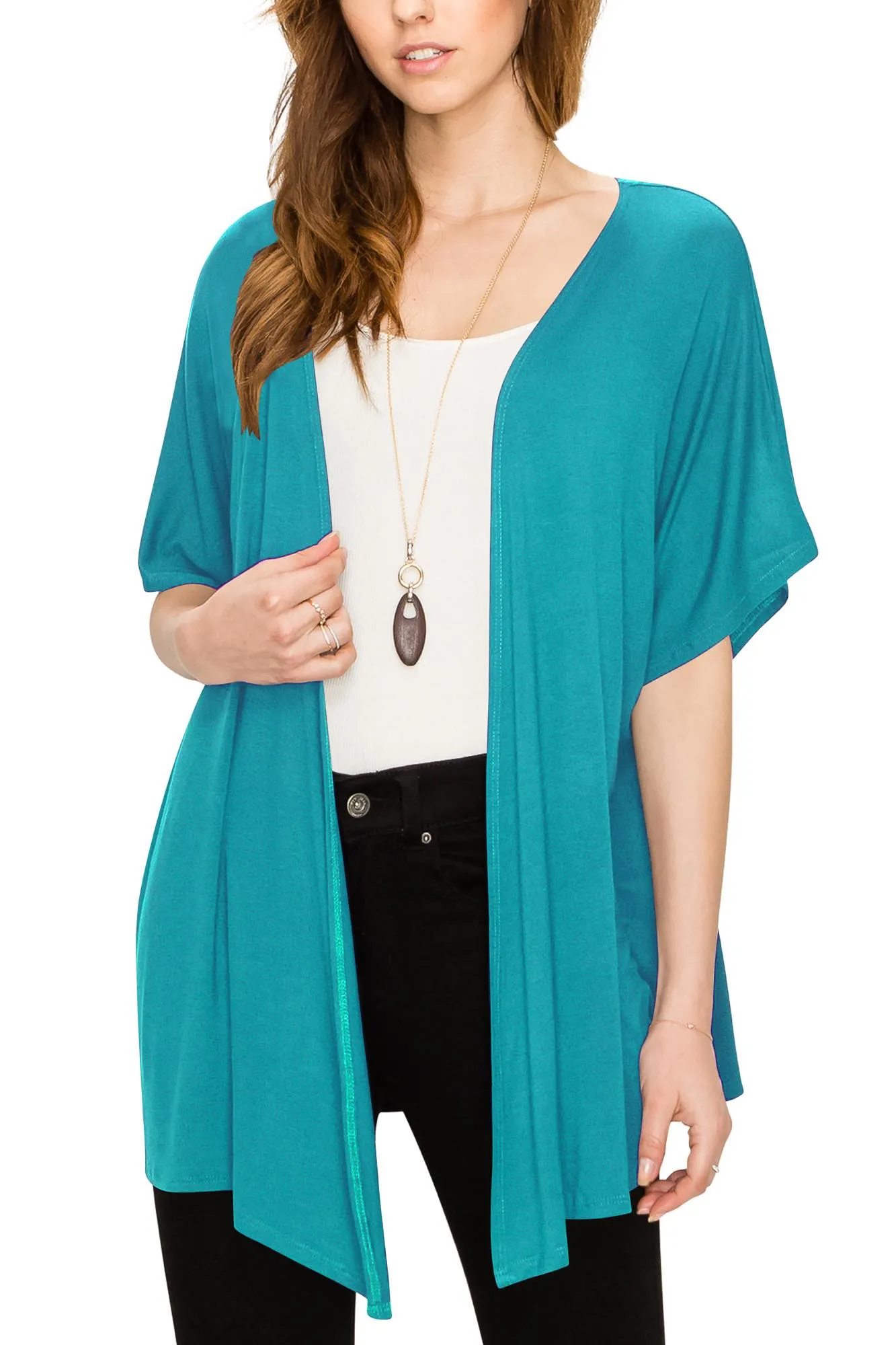 Womens Short Sleeve Open Front Loose Kimono Style Cardigan