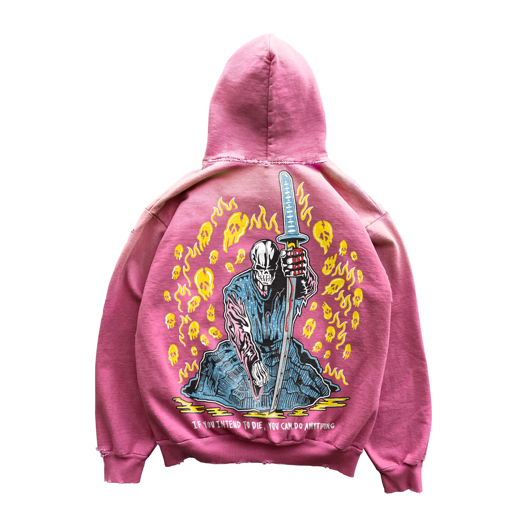 Yellow Skulls Hoodie - Sun Faded Pink